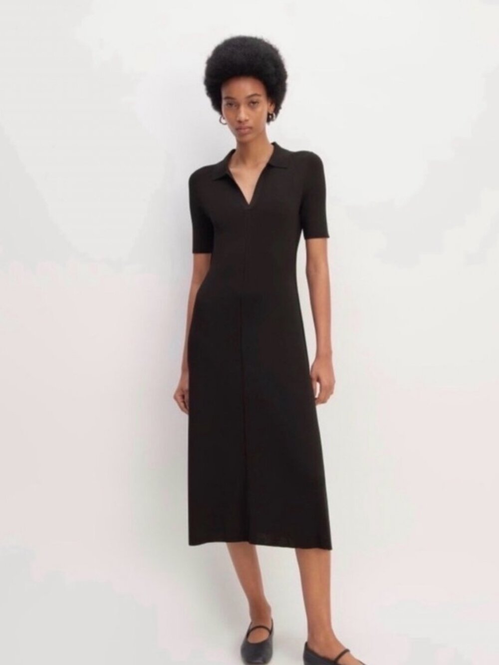 Misook Black Knit Polo Midi Dress size M